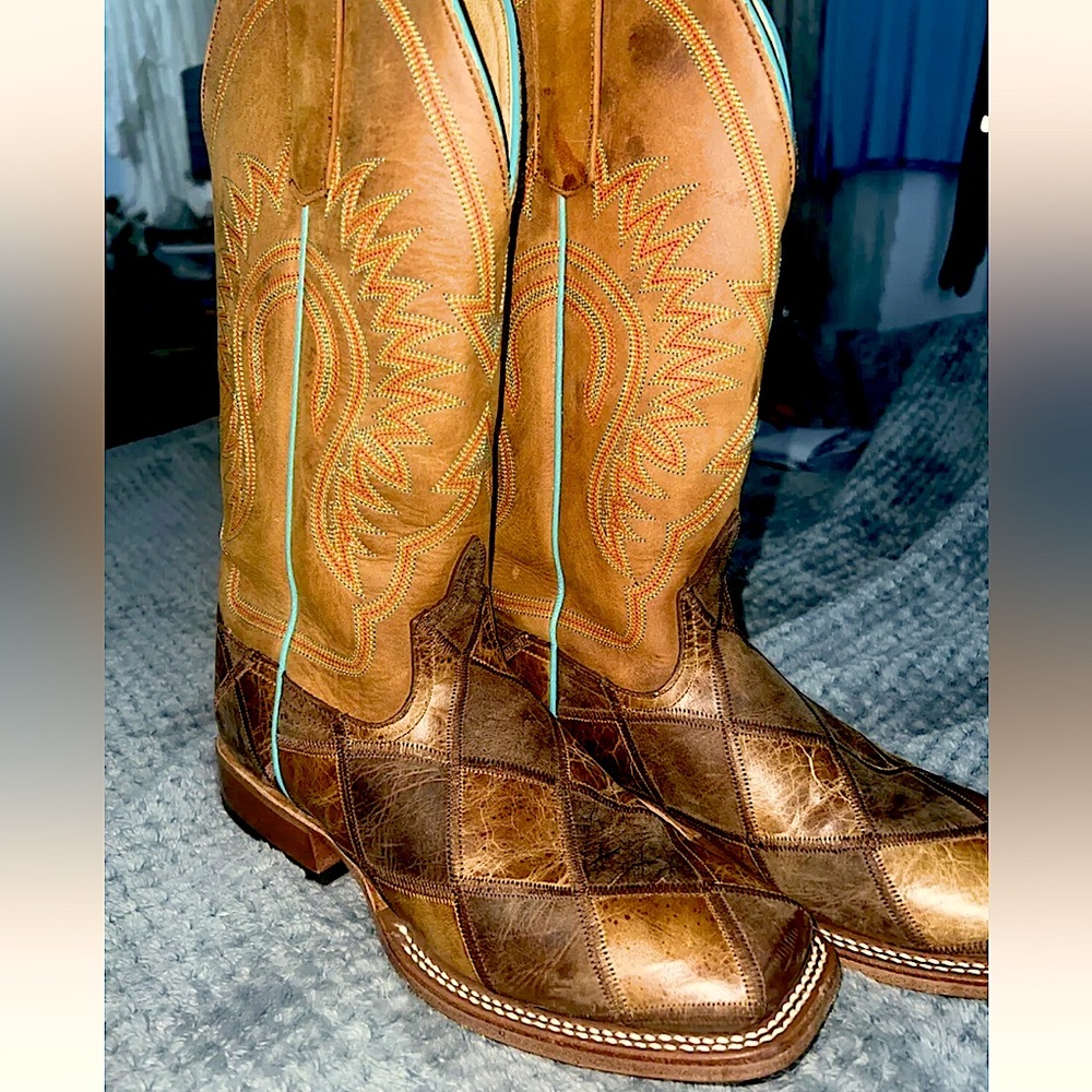 Boys Horse Power Crazy Train Patchwork Square Toe Western Boots HP1025